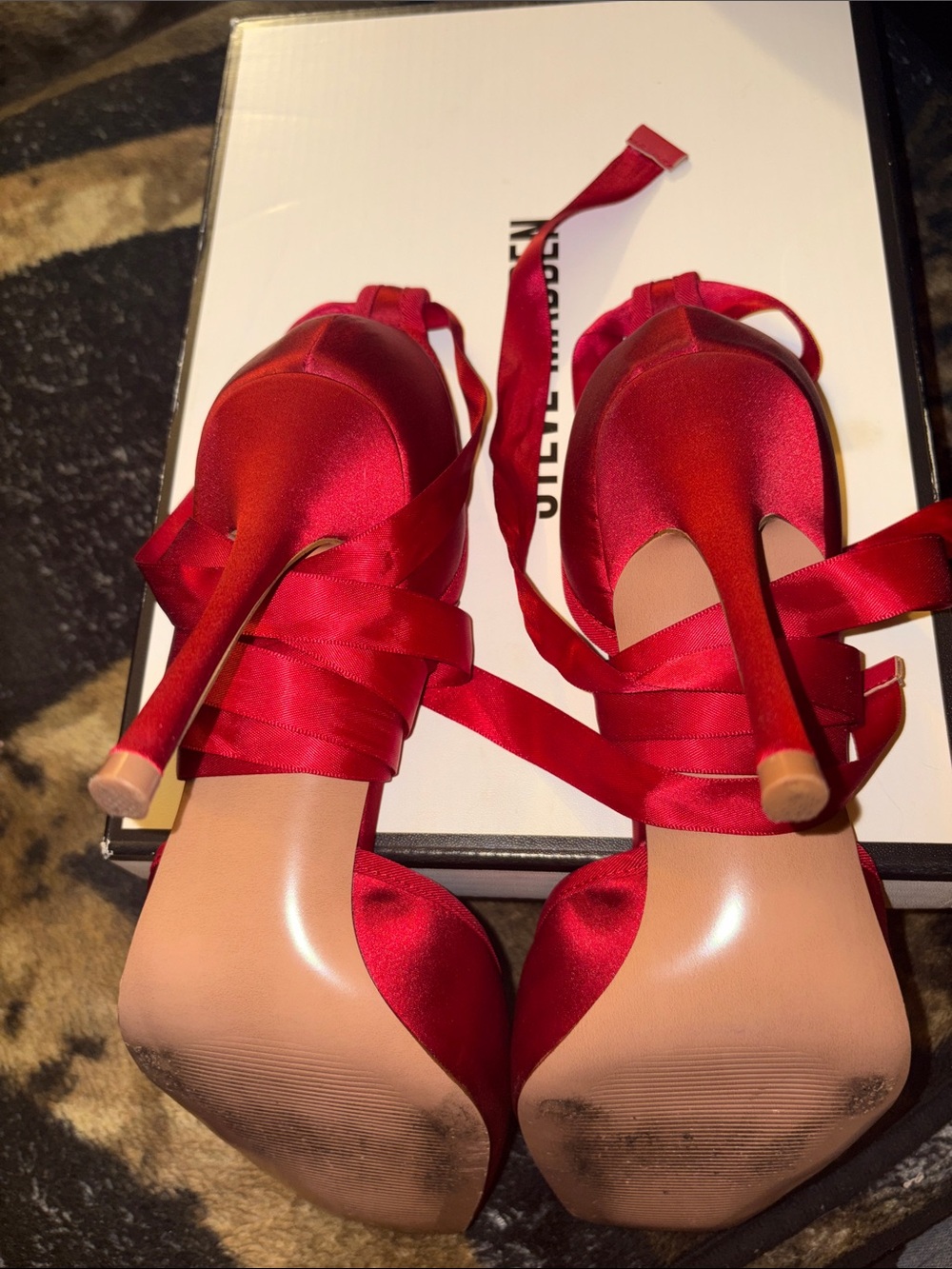 Steve Madden Red Satin Ankle Tie Ballet Pumps - Picture 10 of 10